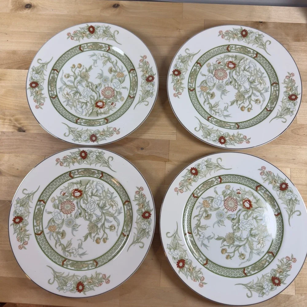 Mikasa Kabuki L9011 Fine China Dinner Plates Set of 4 Floral Chinoiserie 10.75